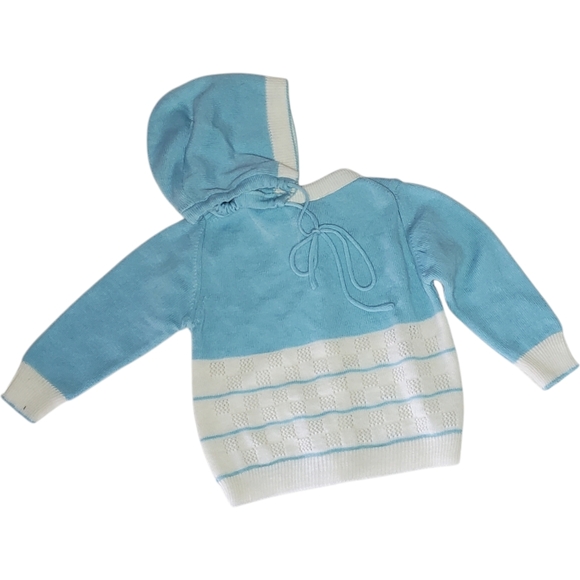 Vintage Baby Togs 2 Piece Knit Cardigan with Matching Hat Blue|White 6-9M - Picture 2 of 4